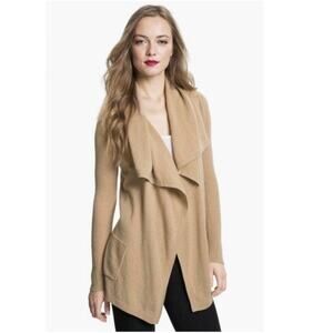 Theory Maritza Cashmere Cardigan Tan Draped Long Sweater Size S Quiet Luxury